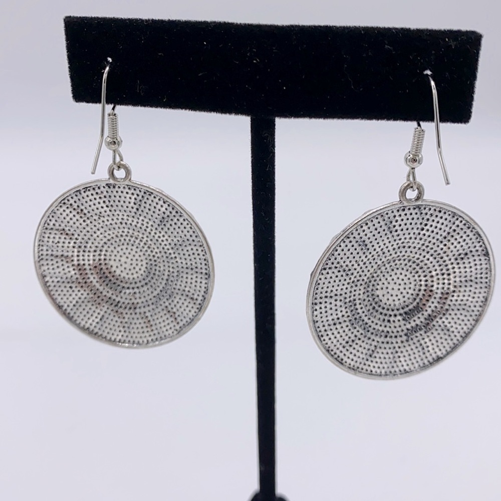Circle Dangle Earrings + Lt. Green Stones - Picture 2 of 2